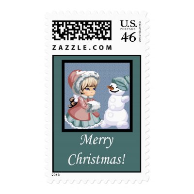 christmas snow girl postage stamps by TheChristmasBoutique