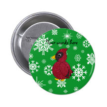 Christmas snowflakes cardinal pinback button