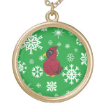 Christmas snowflakes glitter cardinal personalized necklace
