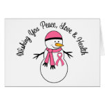 Christmas Snowman Breast Cancer Ribbon Greeting Card
