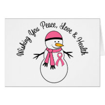 Christmas Snowman Breast Cancer Ribbon Greeting Card