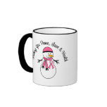 Christmas Snowman Breast Cancer Ribbon Mugs