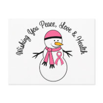Christmas Snowman Breast Cancer Ribbon Postcard