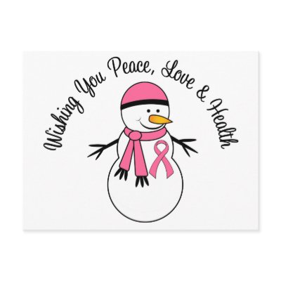 Christmas Snowman Breast Cancer Ribbon Postcard by cancerapparel