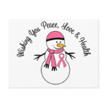 Christmas Snowman Breast Cancer Ribbon postcards