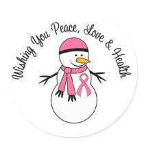 Christmas Snowman Breast Cancer Ribbon Sticker