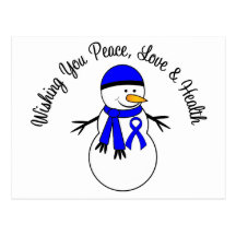 Christmas Snowman Colon Cancer Ribbon Postcards