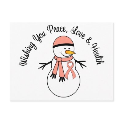 Christmas Snowman Endometrial Cancer Ribbon Post Card by cancerapparel