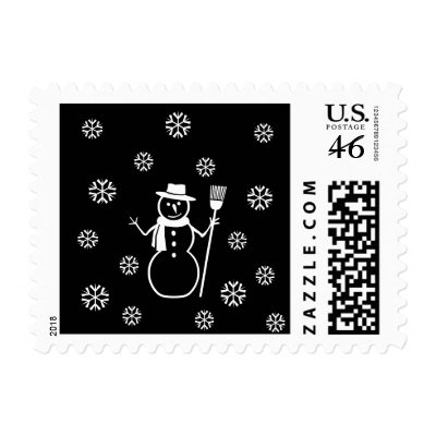 Christmas, Snowman & Snowflakes, black & white Stamp by Priscilla48