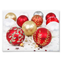 Christmas Sparkly Shiny Ornaments Gold, Red Art Photo