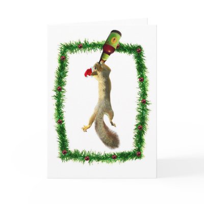 Christmas Squirrel with Beer Greeting Card by catsclips