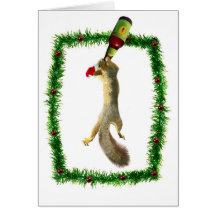 Christmas Squirrel with Beer Greeting Card