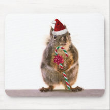 Christmas Squirrel with Candy Cane Mousepads