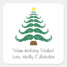 Christmas Staches Tree Square Stickers
