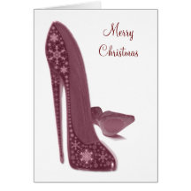 Christmas Stiletto High Heel Shoes Art Greeting Cards