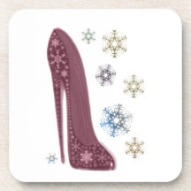 Christmas Stiletto Shoes and Snowflakes Art Coasters