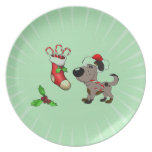 Christmas Stocking with Candy Canes and Mistletoe Plates