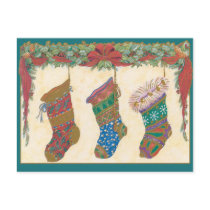 Christmas Stockings Hanging on the Mantel Cards Postcard