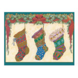 Christmas Stockings Hanging on the Mantel Cards Postcard