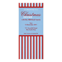Christmas Stripes blue Christmas Dinner Invitation