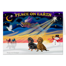 Christmas Sunrise - 2 Dachshunds (Black + Brown) Greeting Cards