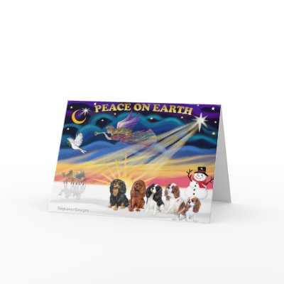 Christmas Sunrise - Cavalier Kings Charles (five) Greeting Card by dogartchristmasgifts