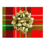 Christmas Tartan Pattern and Bow Post Card