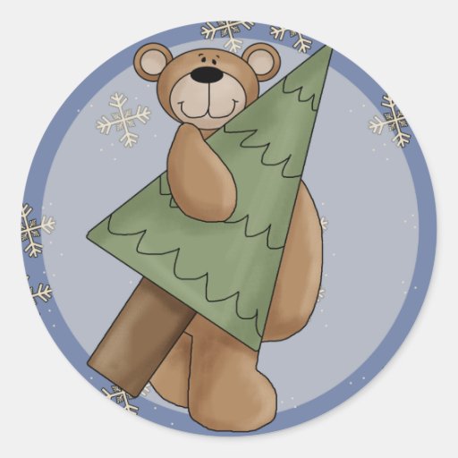 Christmas Teddy Bear Round Stickers