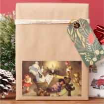 Christmas Toys Dancing; Teddy Bears and Dolls Rectangular Stickers