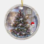 Christmas Tree and Goat in Santa Hat Christmas Ornament