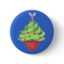 Christmas Tree Cupcake blue Button