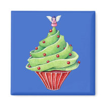 Christmas Tree Cupcake blue Magnet