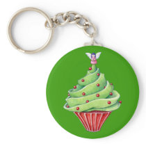 Christmas Tree Cupcake green Keychain