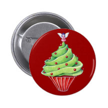 Christmas Tree Cupcake red Button