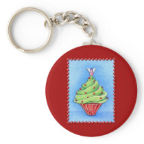 Christmas Tree Cupcake red Keychain