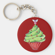 Christmas Tree Cupcake red Keychain