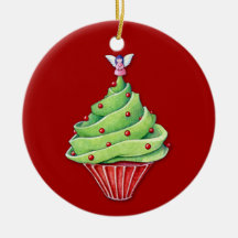 Christmas Tree Cupcake red Ornament