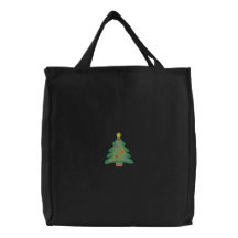 Christmas Tree Embroidered Tote Bag