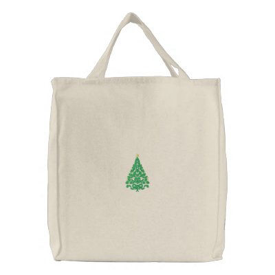 Christmas tree embroidered design canvas tote bag by JameneEmbroidery