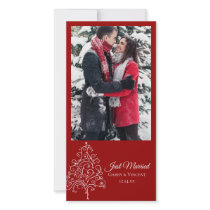 Christmas Tree Just Married Red Photo Card