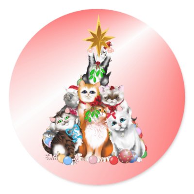 Christmas Tree Kittens Sticker by Lotacats