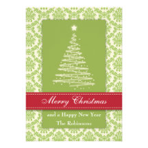 Christmas Tree on Gold Damask Custom Announcements