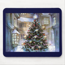 Christmas tree on street mouse pad