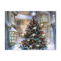 Christmas tree on street postcard