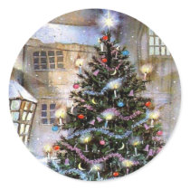 Christmas tree on street round sticker