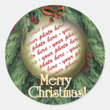 Christmas Tree Ornament Photo Frame Round Sticker
