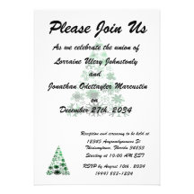 Christmas Tree Snowflakes Green Mottled Graphic Personalized Invites