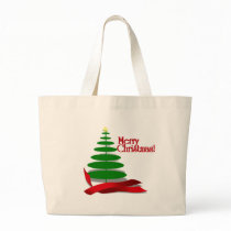 Christmas Tree with Red Ribbon Canvas Bags