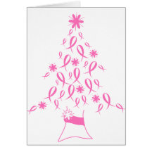 Christmas Tree with Ribbons Breast Cancer Card