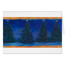christmas trees-blue greeting card